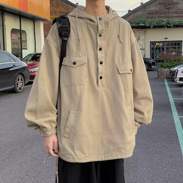 Våren Och Hösten Japanska Style Army Gröna Överalls Mäns Mode Varumärke Mekanisk Style Jacket Mäns Lös High Street Hooded Överst Khaki XL