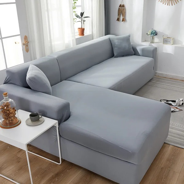 Enkla hörnsofföverdrag för vardagsrum Elastiskt spandex cover Stretch överdrag L-form soffa Behöver Köp 2st cover Grey Large(190-230cm)1pc
