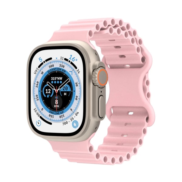 Ocean Silikonrem för Apple Watch 49mm 45mm 41mm 44mm 40mm 42mm 38mm Andningsarmband Armband Ultra 8 7 6 5 4 3 SE Band Pink 49mm