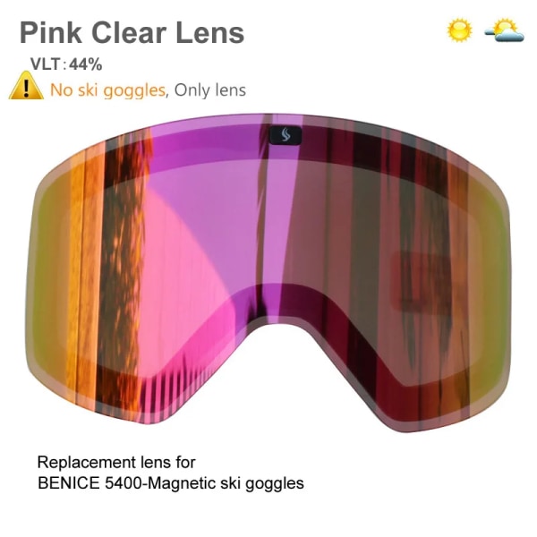 2022 Magnetlins Skidglasögon Dubbellager Polariserad Lens Skidåkning Anti-dim Snowboardglasögon Män Clear Lens Skidglasögon Glasögon Pink2 Lens Only