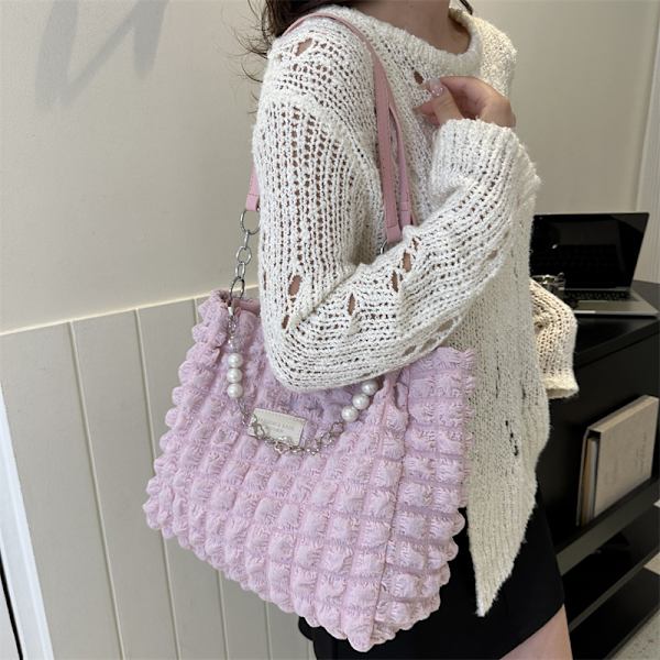 Stor Kapacitet Kvinde Taske 2023 Ny Pendler Taske Skuldertaske Special-Intresse Design Trendy Boble Miumiu Taske Skuldertaske Pink