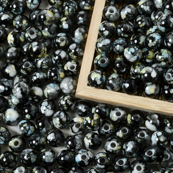 100 STK 8 mm spruckna pärlor Akryl Lösa distanspärlor för smyckestillverkning Handgjorda DIY pärlarmband örhängenstillverkning Smyckesmaterial Black