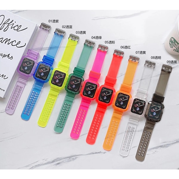 Klart band + case för Apple Watch Series 8 7 6 SE 5 4 45 mm 44 mm 42 mm 41 mm Transparent för iwatch 3 2 38 mm 40 mm gummirem TRY 38 40 41MM