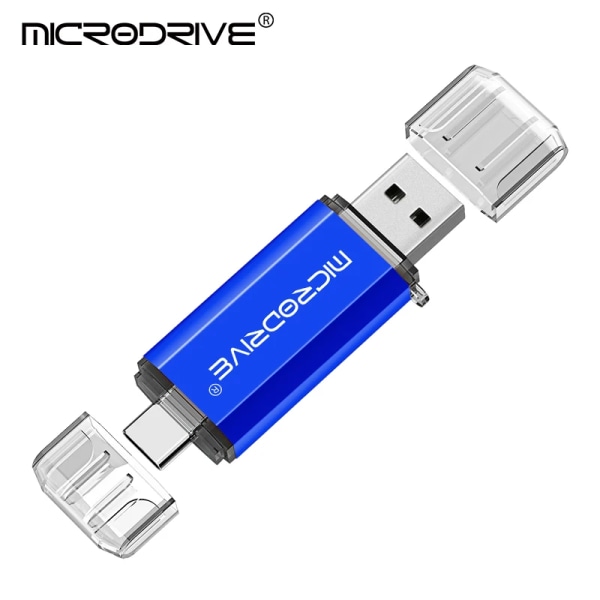 TYPE C USB 2.0 Flash Drive OTG Pen Drive 128GB 64GB 32G 16 8 4GB Memory Disk U Stick External Storage Pendrive för SmartPhone/PC Blue 128GB