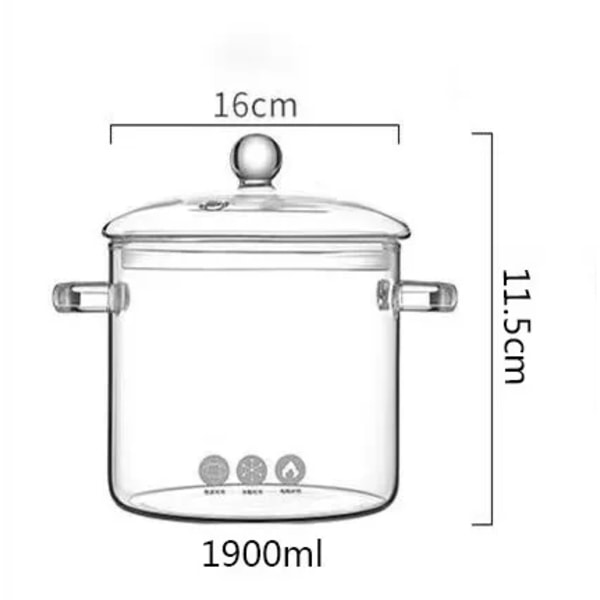 Høj-borosilikat Glas Instant Noodle Pot Husholdningstilbehør Madsuppe Gryde Fortykning med Stor Kapacitet og Ører Double handle 1900ml