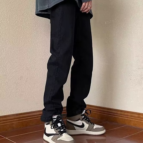 Våren Och Hösten Skinna Jeans Mäns Lösa Straight Casual Byxor 2023 Nya Mäns Amerikanska Retro Långa Byxor Black L