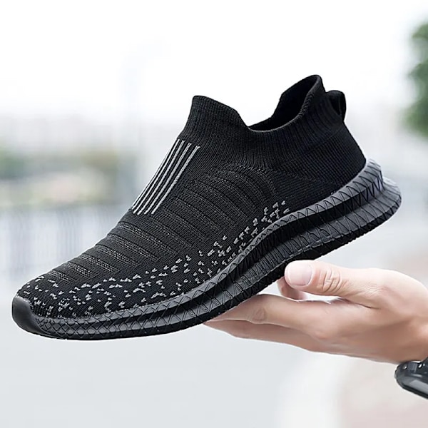 Herre Sko Åndbar Mænd Sneakers Komfortable Løbesko Tenis Udendørs Slip På Gå Sneakers Sok Joggi Sko black 46