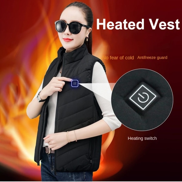 13/9 Area USB Uppvärmd Jacka Män Dam Uppvärmd Väst Värmeväst Taktisk Uppvärmd Dunjacka Uppvärmd Bodywarmer USB Heater Veste 9 Areas Heat Black Asian Size S