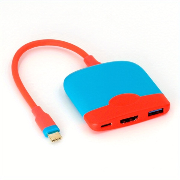 USB 3.1 till HDMI 3 i 1 dockning för Nintendo Switch Bärbar typ C till HD 4K TV Multiport Dock 100W för bärbar dator Red & Blue