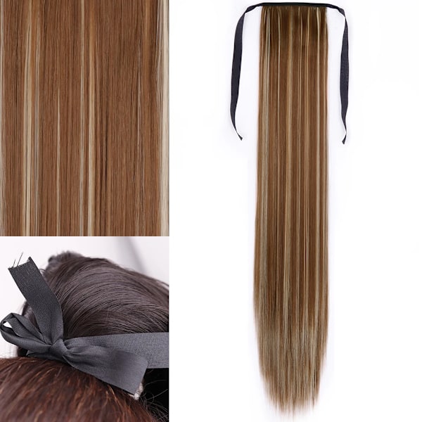 Merisihair Syntetiska Lång Rakt Wrap Runt Clip I Ponytail Hår Förlängning Värme Reistan Pony Svans Falska Hår D13-6h613 22inch 55cm