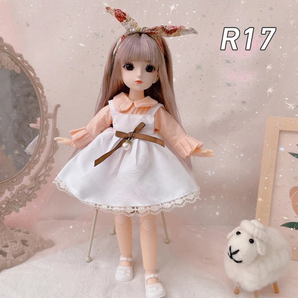 Fullt set 1/6 Docka 30 cm Anime Bjd Reborn Kawaii Girls Dress Up DIY Toys 23 Led Rörlig Kropp Med Kläder Kjol Hatt Huvudbonad R-17 30 cm