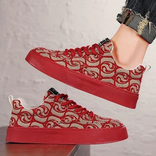 Män Vulkaniserade Skor Sommar Nya Andas Canvas Skor Män Korean Style Trendy Mångsidig Sportskor Casual Sneakers Red 42