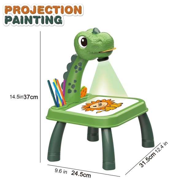 Målarbord för dinosaurieprojektion, raderbar doodlebräda, projektionsljus för barn, utan elektricitet, pedagogiska leksaker Green