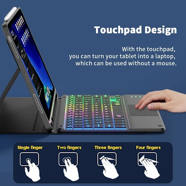 Ipad-näppäimistötablettipuhelin Bluetooth-näppäimistö kosketuslevyllä Ladattava taustavalaistu korealainen espanjalainen näppäimistö Androidille / Windowsille EN Arabic White