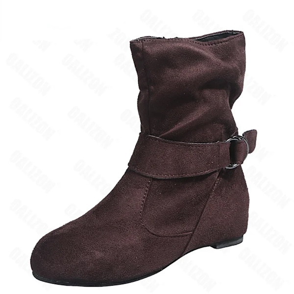 Varm vinterboots för kvinnor, mode, halkfria, platta, mocka, designer, promenad, motorcykel, Mujer, plattform, ankelskor, 2024 Brown 35