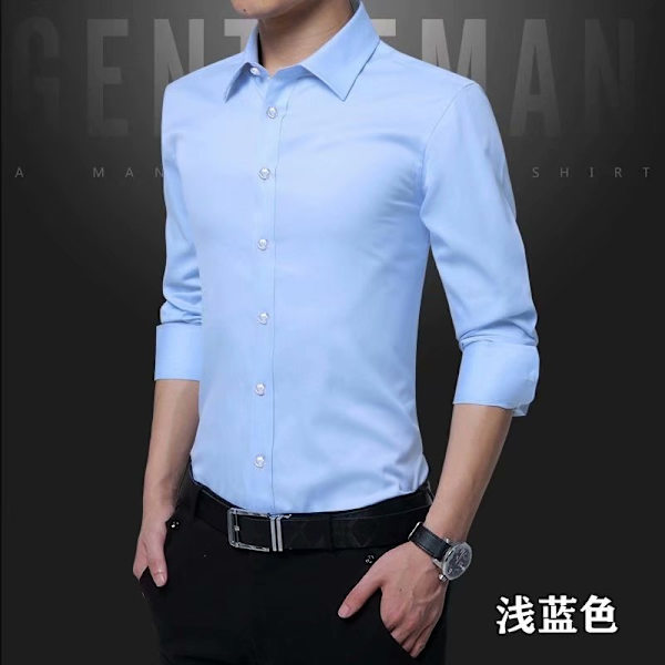 Kevät ja syksy valkoinen paita miehille pitkähihainen trendikäs business slim-fit korealainen tyyli tyylikäs paita ammatillinen mekko miesten paita trendikäs Dark Blue 2XL