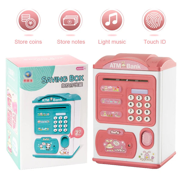 Electronic Bank Safe Box Money Boxes For Children Digital Coins Cash Saving Safe Deposit Mini ATM Machine Toys Kids Gift Pink