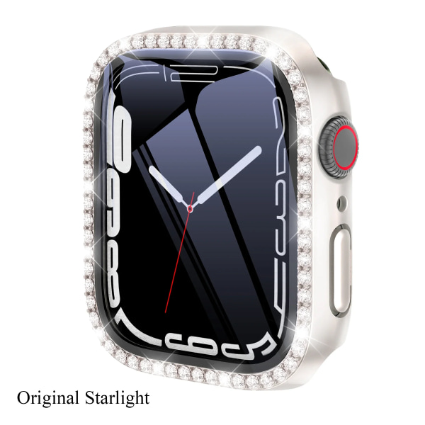 Diamond Glass+Cover til Apple Watch Etui 45mm 41mm 40mm 44mm 42mm 38mm Bling Bumper+Skærmbeskytter iwatch Serie 9 8 7 3 6 SE Original Starlight Series 321 42MM