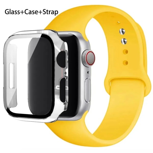 Glas+ Case+ Rem För Apple Watch -band 44mm 45mm 42mm 41mm 40mm 38mm Silikonarmband iWatch-serien 8 9 7 6 5 4 3 SE 55 yellow 42mm series 321
