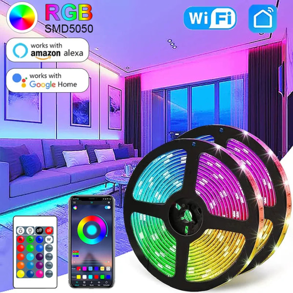 LED Strip Light WIFI Bluetooth Control 5050 RGB Led Lights Flexibelt band Luces Led 1M-30M 5V USB TV Bakgrundsljus Rumsdekoration 3Key controller 2m