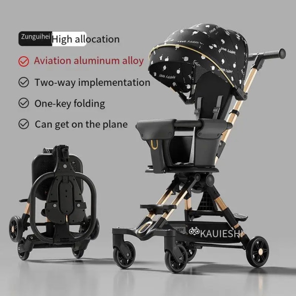 Barnvagn Lättvikts hopfällbar resevagn för nyfödda tvåvägs vridbar sits Fyrhjulig anti-skotbordbar baby NO-11