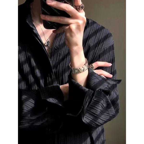 Hong Kong Style Britisk Yupi Draping Langærmet Skjorte Trendy Høj Grad 2024 Plisseret Skjorte Mænds Sommer Ny Mode Apricot L