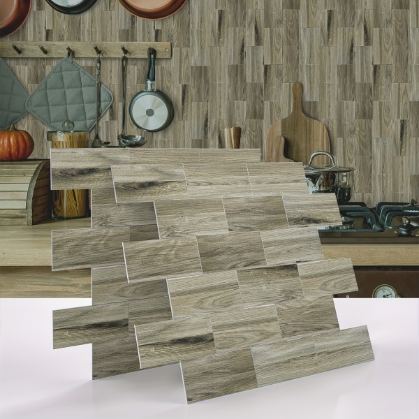 1 st/10 st retro träkorn självhäftande keramiska plattor, 3D matt skum väggdekoration klistermärken, 29,21*34,29 cm C 29.21*34.29cm*10PCS