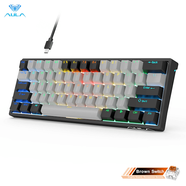 Aula F3261 Mekanisk Spelare Tangentbord Macro Tangentbord Hotswap Tangentbord Gaming Keyboard För Tablett 60 Procent Layout Rgb Anpassa Programvara Black-Grey