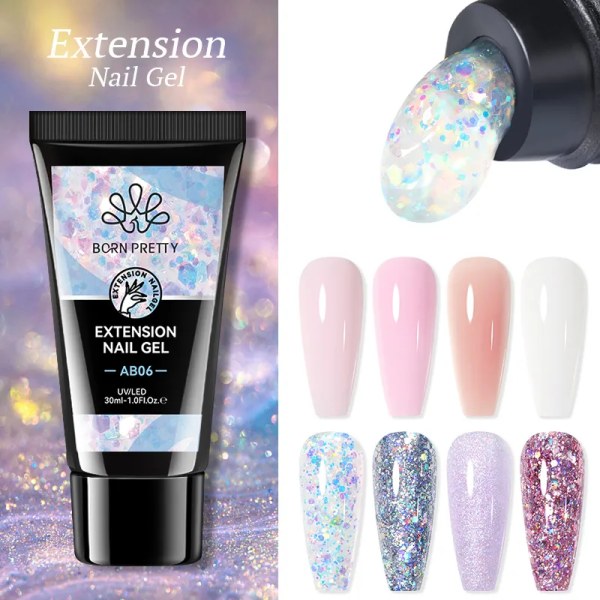 Gel För Nail Extension Clear Glitter Extension Soak Off UV Gel Polish Nail Art Akryl UV Gel Polish Manikyr AB05