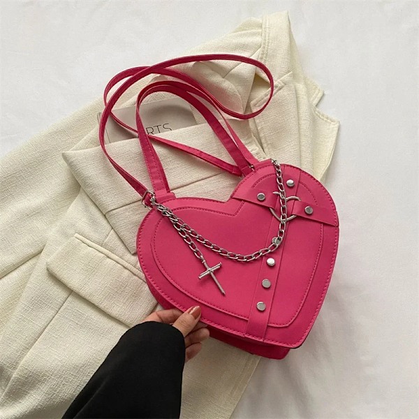 Korealainen Söpö Niche Design Ulkomainen Kaasu Crossbody-laukku Käsilaukku Talvi Uusi Trendi Rakkaus Olkalaukku Yksi Olkalaukku Yksi Olka Diagonaalinen Olkalaukku Rose pink