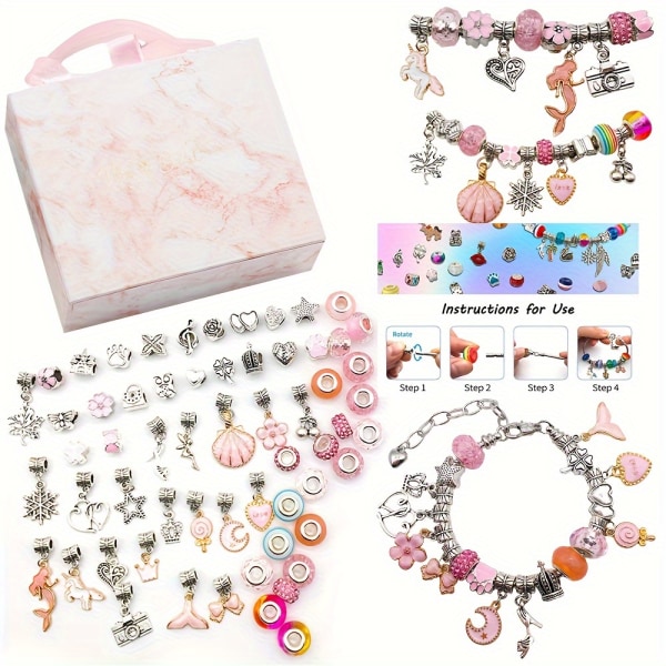 Gör-det-själv-armbandsset för födelsedag, jul eller semesterpresent, paketlåda med olika färger Pärlor Berlocker Populära smyckenstillverkning Hantverksmaterial Pink Bracelet Set-UM485