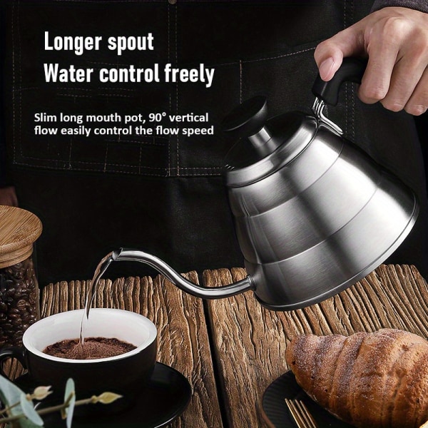 1L kaffekokare i rostfritt stål med termometer svanhals tunn pip för handdropp Häll över kaffe tekanna tekanna kaffeverktyg
