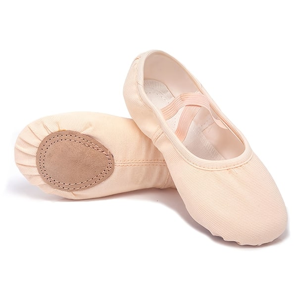 1 par bekväma och flexibla canvas-baletttofflor för flickor - Elastiska dansskor med delad sula för barn och småbarn Skin color CN26(EU27)