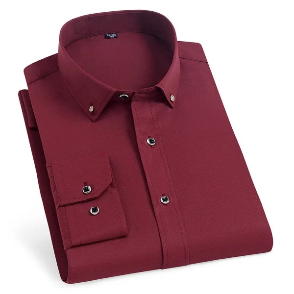 Långärmad herrskjortaklänning av hög kvalitet Casual Enfärgad Rutinpassform Design Business Manliga sociala skjortor Vit Blå Svart Red XXXL - 42