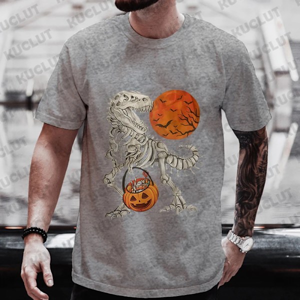 Halloween Dinosaur Skelett Skriv Ut Män T-Shirts Casual Summer Short Slem Tee Rolig Grafisk Y2k Toppar Harajuku Överdimensionerade Kläder 240716-2-1-5 XXL