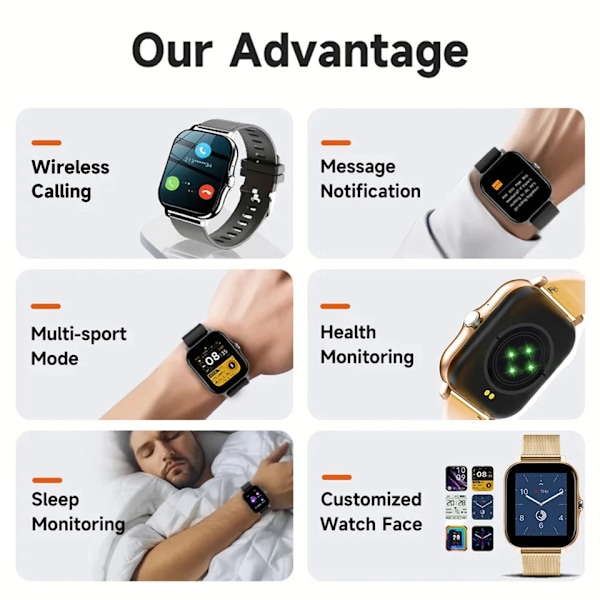 Smart ur til mænd og kvinder - Gave til Xiaomi - Fuld touchskærm - Sport og fitness - Ur med BT-opkald - Digitalt smartwatch - Armbåndsur - 200+ urskiver - Ny Silver steel strip Bluetooth calls