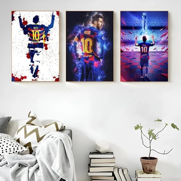 Doodle Fotboll Stjärna Poster Art Coffee House Bar Room Wall Decor M-Messi Canvas Målning Hoom Dekoration E 20x30cm No Framed