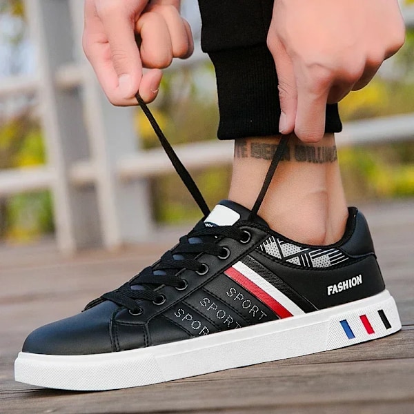 Herre Sneakers Casual Sko Let Åndbar Mænd Sko Fladt Lace Up Hvid Business Rejser Mænd Tenis Sko Tjenis Masculinon black 45