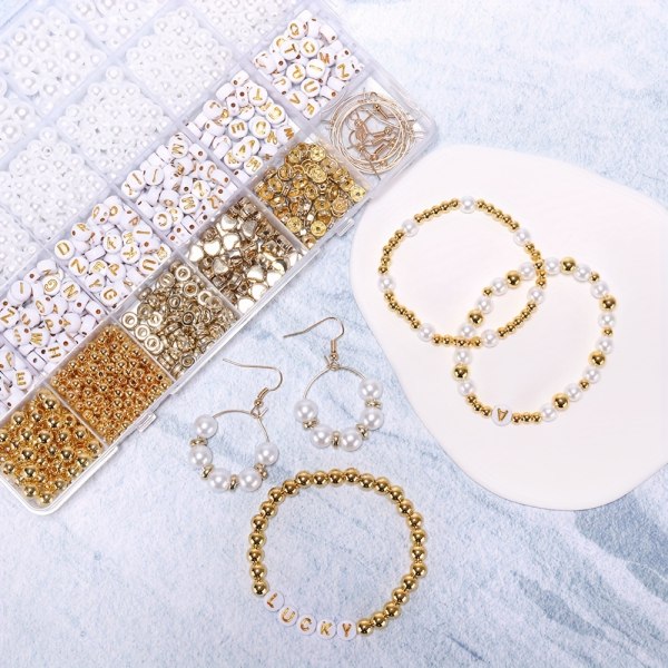 Gyllene pärlor för att göra armband DIY Pearl Beads Akryl Golden Alfabet Beads Legering hängsmycke CCB Beads Kristallpärlor för att göra armband Kit