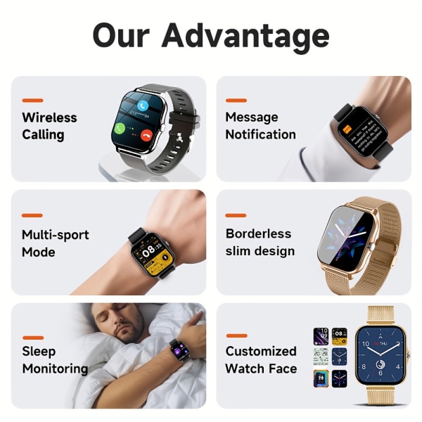 2023 NY Smart Watch 4,65 cm tum trådlöst samtal/mottagning av sömnhälsoövervakning Stillasittande påminnelse för Android-telefoner för män och kvinnor presenter