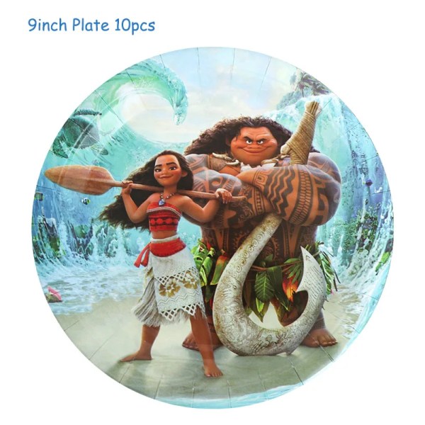 Moana Temafest Set Vaiana Oceania Tallrik Banner Tårta Topper Tallrik Barn Födelsedagsfest Dekoration Ballonger Flickor Favor 10pcs Card