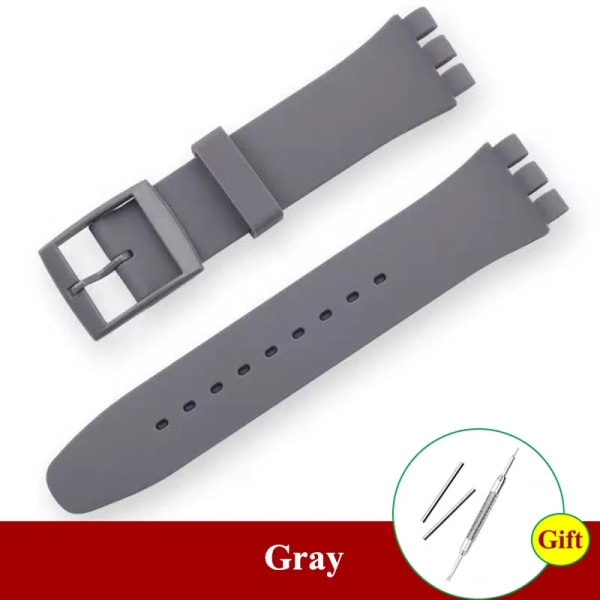 16mm 17mm 19mm 20mm Mjukt silikonarmband Färgglatt klockband för Swatch Watch Arm Replacement Klockor Tillbehör med verktyg Gray