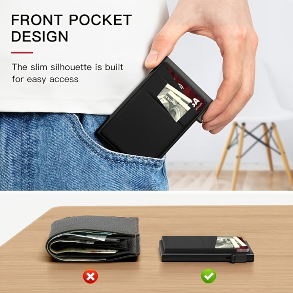 Automatisk pop-up kreditkortshållare pengapåse Minimalistisk RFID-blockerande visitkortsplånbok för män Black 5
