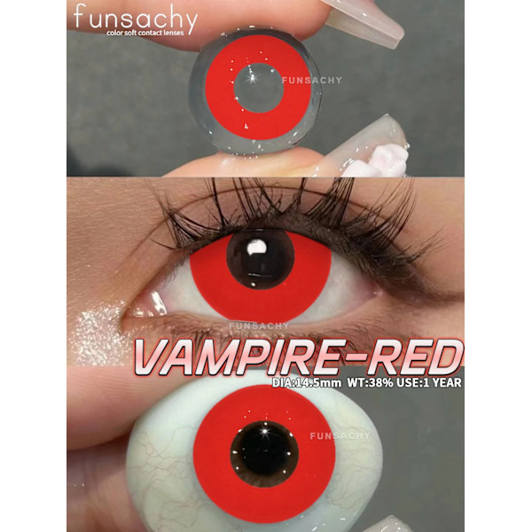 Funsachy Red Cosplay Färgade Kontaktlinser För Halloween Vampire Cosplay Röda Linser Ögonkontakter Anime Tillbehör Linskontakt MESH 0