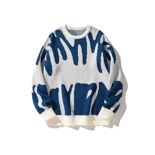 Ny Populær Efterår Vinter Uregelmæssig Jacquard Mønster Pullover Sweater Casual Rund Hals Kontrast Farve Strikkede Mænds Puls Elsker SKY BLUE XXL