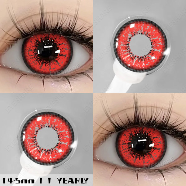 Eyeshare Färgade Kontaktlinser 2St Färgglada Kontaktlinser Anime Cosplay Kontakt Ögonlinser Halloween Skönhet Smink Färglins BELLA-red