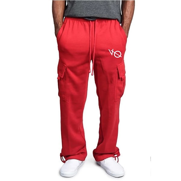 Nya Höst Och Vinter Mäns Mode Sport Byxor Drawstring Jogging Byxor Casual Multi Pockets Baggy Byxor Sweatbyk Red L