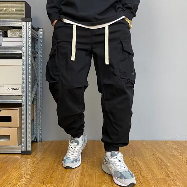 Hösten Amerikanska Casual Handsome Khaki Multi-Pocket Cargo Byxor Mäns Lös Dragsnöre Ankel Band Byxor Trendig Våren Och Sommare Grey XXL