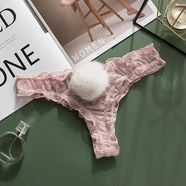 Söpö Pompom Pallo Seksikäs Naisten String Kanin Häntä Erotiikka Alusvaatteet T-Back G-String Pitsi Läpinäkyvä Tytöt Alushousut Mukavuus Ml Pink M