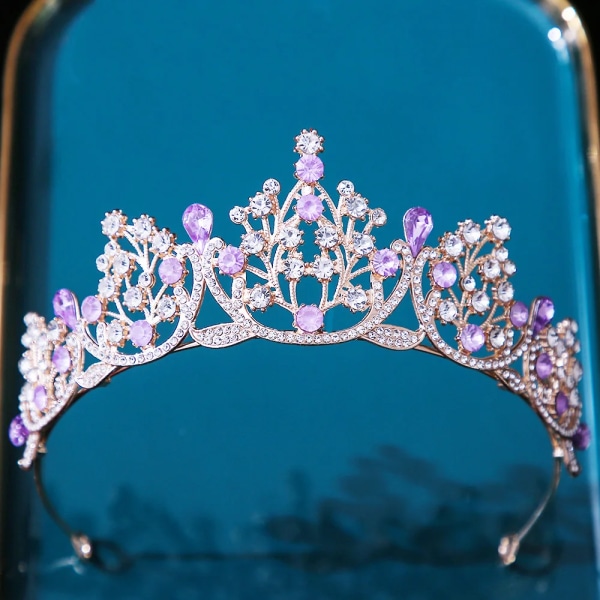 12 färger Prinsessan Drottning Flickor Rosa Kristall Tiara För Kvinnor Fest Födelsedag Krona Hår Klänning Accessoarer Huvudbonader Smycken silver purple